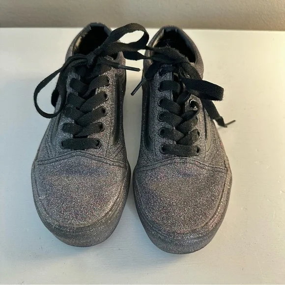 Vans Black Rainbow Sparkle Old Skool Off the Wall Girls Sneakers Size 2 - Picture 4 of 8
